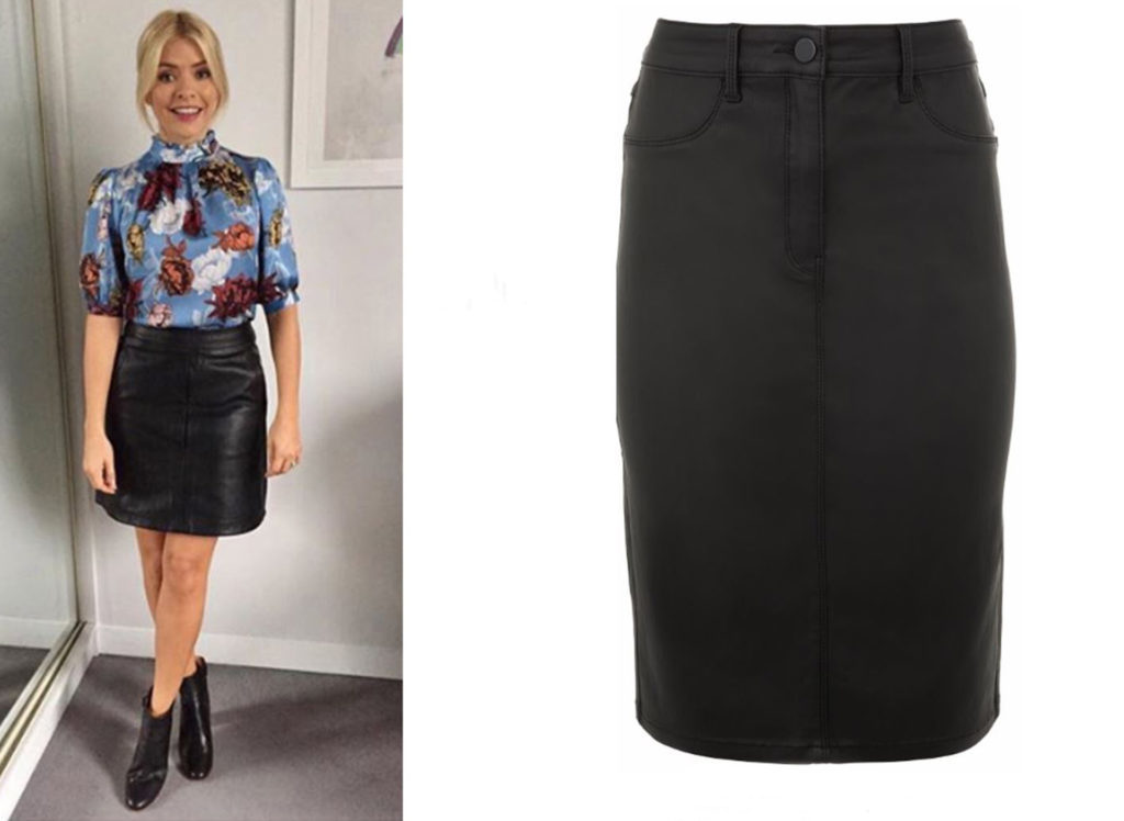 Holly Willoughby in floral top and black pencil skirt