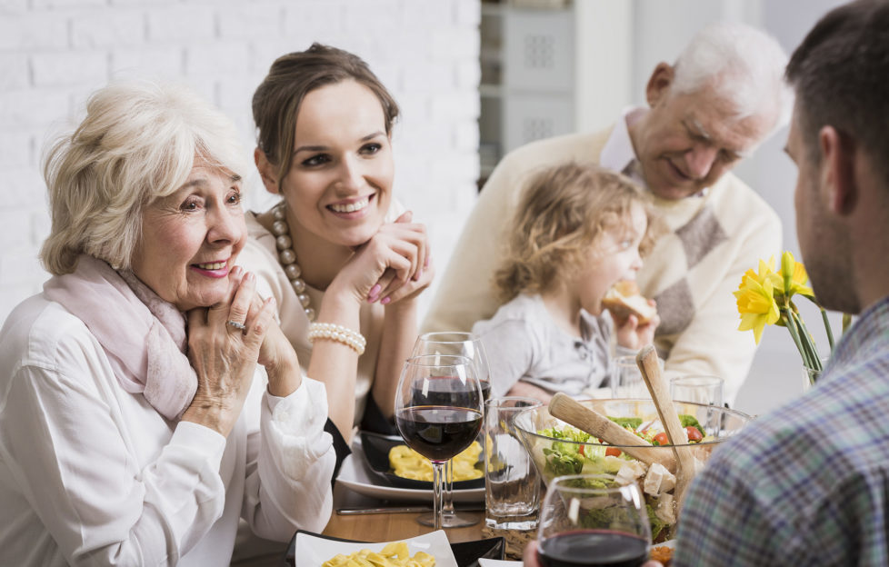 Family round a dining table