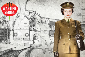 Lady in wartime uniform at railway station Illustration: Mandy Dixon