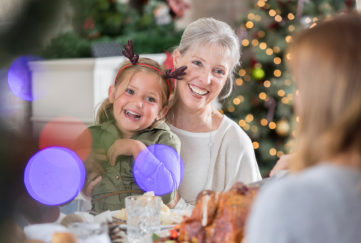 Three generations of women enjoy Christmas dinner
