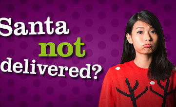 Text, Santa not delivered? and dissatisfied woman, arms folded