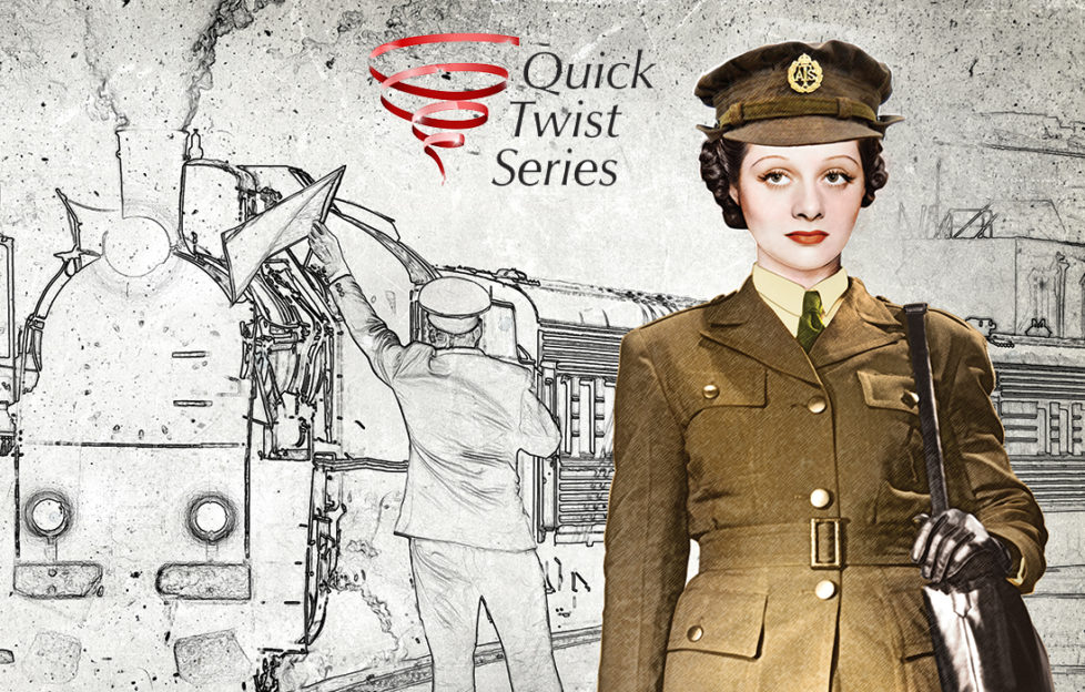 Lady in kakhi army uniform on station platform Illustration: Mandy Dixon