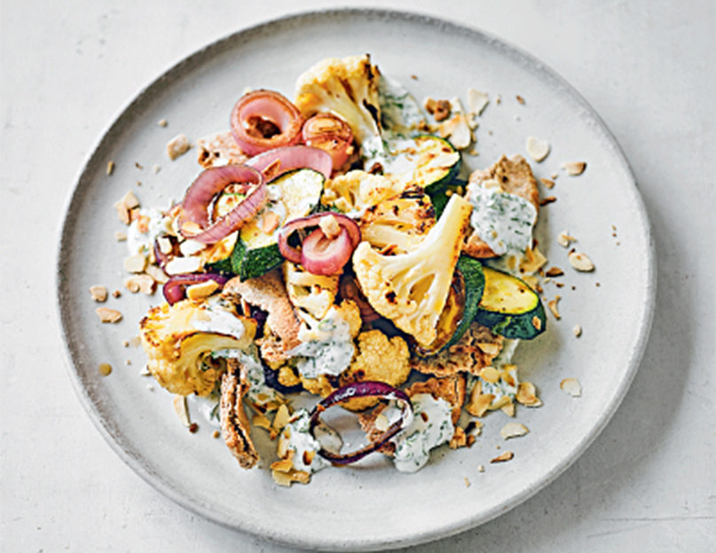 Cauliflower and courgette fatteh