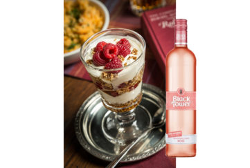 Cranachan dessert with a bottle of Black Tower's Deliciously Light Rose wine