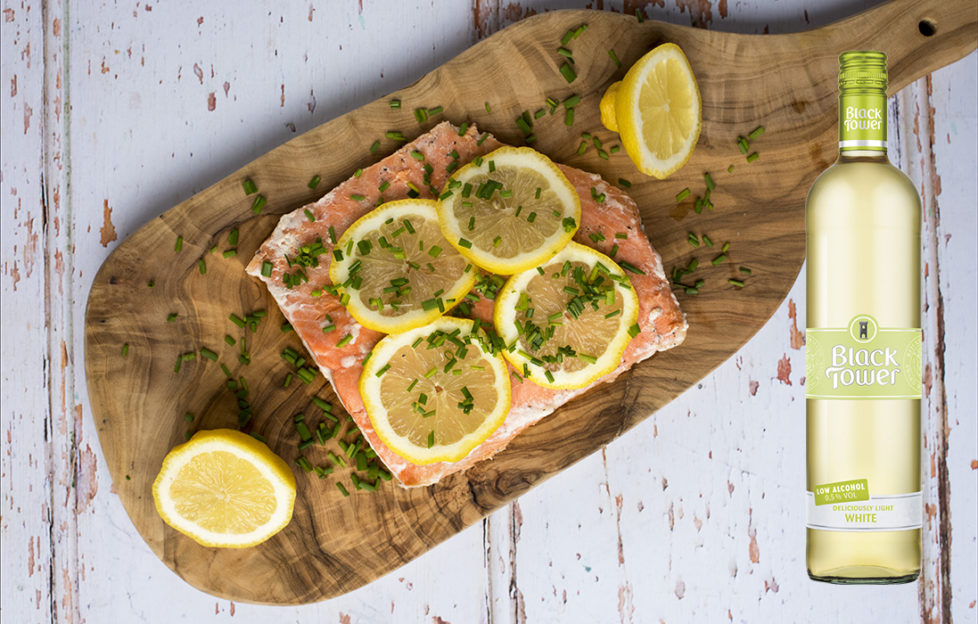 Lremon & Chive Salmon with Deliciously Light White from Black Tower