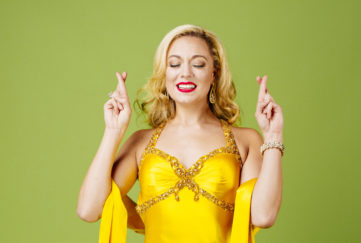 model in yellow dress