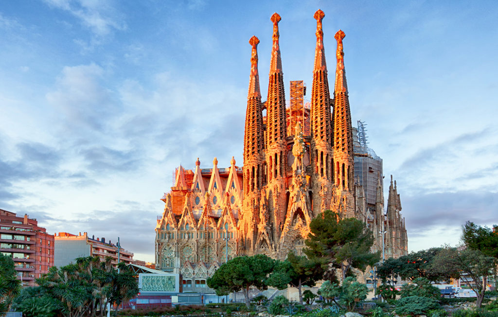 Church and cathedral Sagrada Familia in Barcelona. Top romantic destinations in Europe