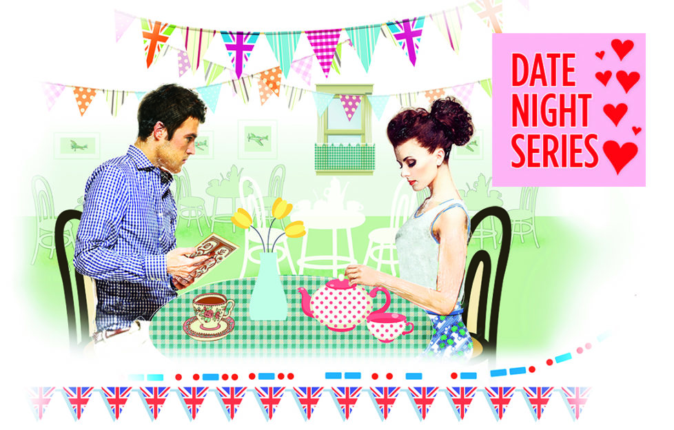 Modern couple in a nostalgic cafe setting with bunting and tablecloths Ilustration: Mandy Dixon, Istockphoto