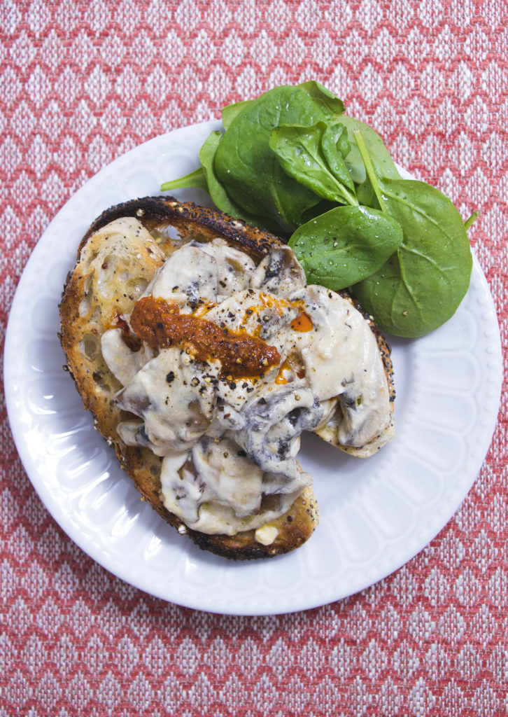 Creamy Garlic Mushrooms on Toast with Pesto 