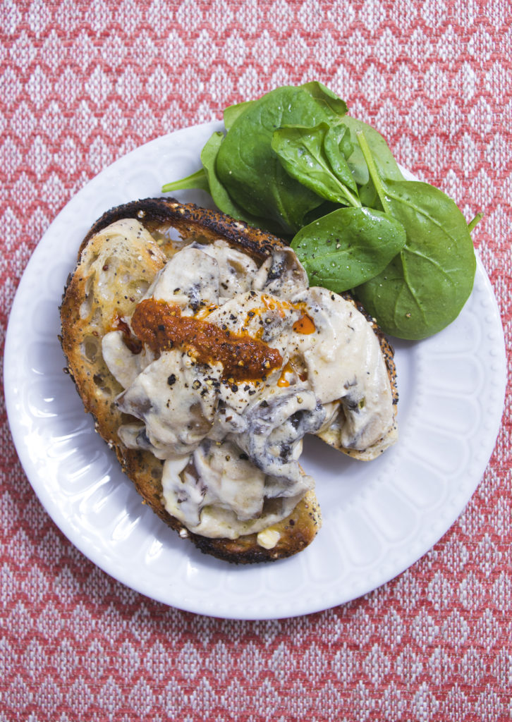 Creamy Garlic Mushrooms on Toast with Pesto