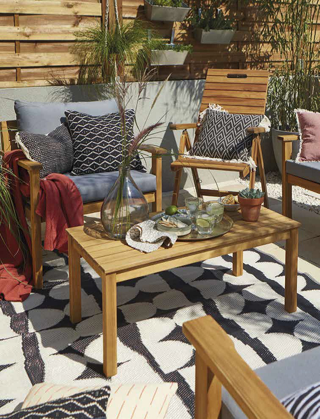 Denia Coffee Set from B & Q. Add cushions and soft furnishings to make a comfortable and relaxing space.