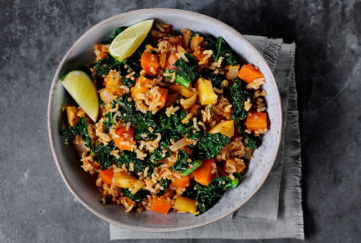 Vegan pilau rice with cavolo nero, seeds, ginger and harissa