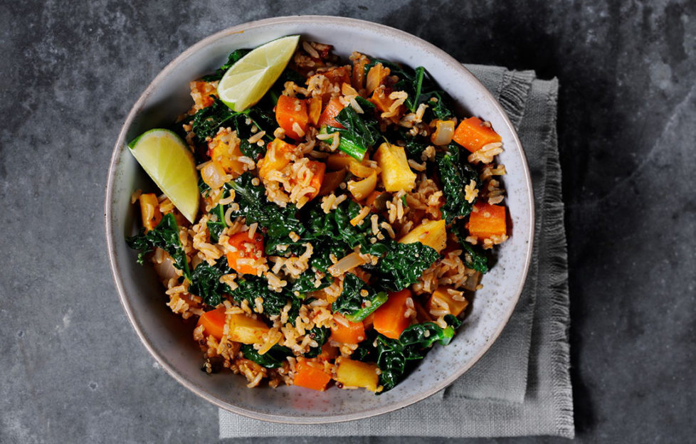 Vegan pilau rice with cavolo nero, seeds, ginger and harissa