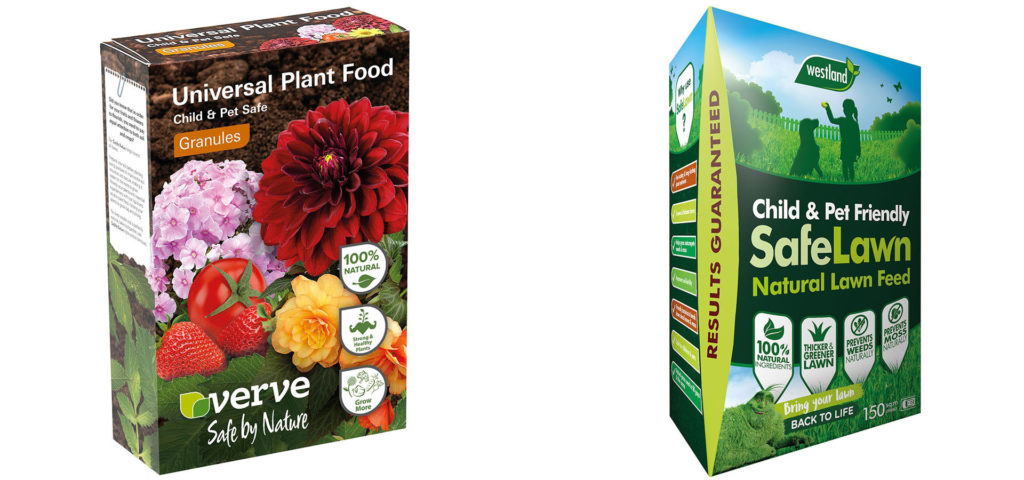 Boxes of Verve Safe Lawn treatment and plant food 