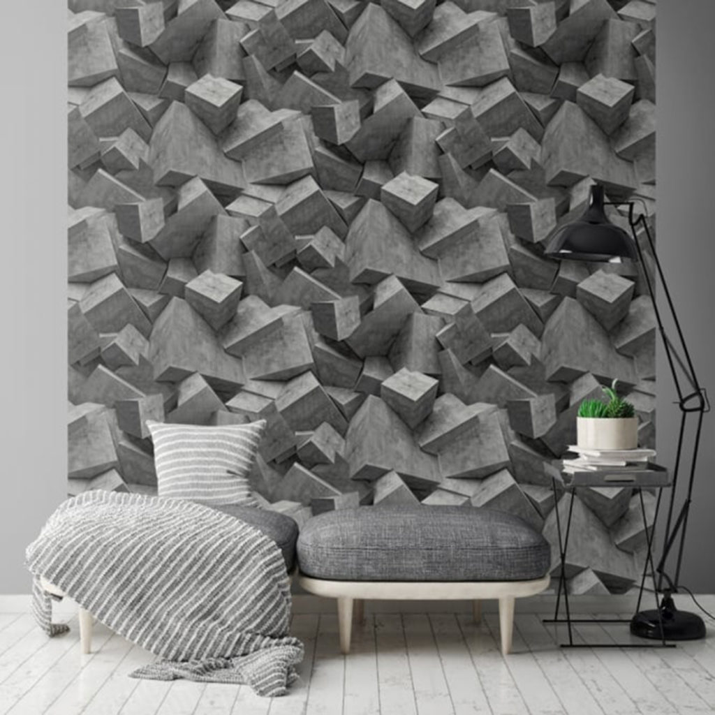 Muriva Quadra Stone Wallpaper, Charcoal