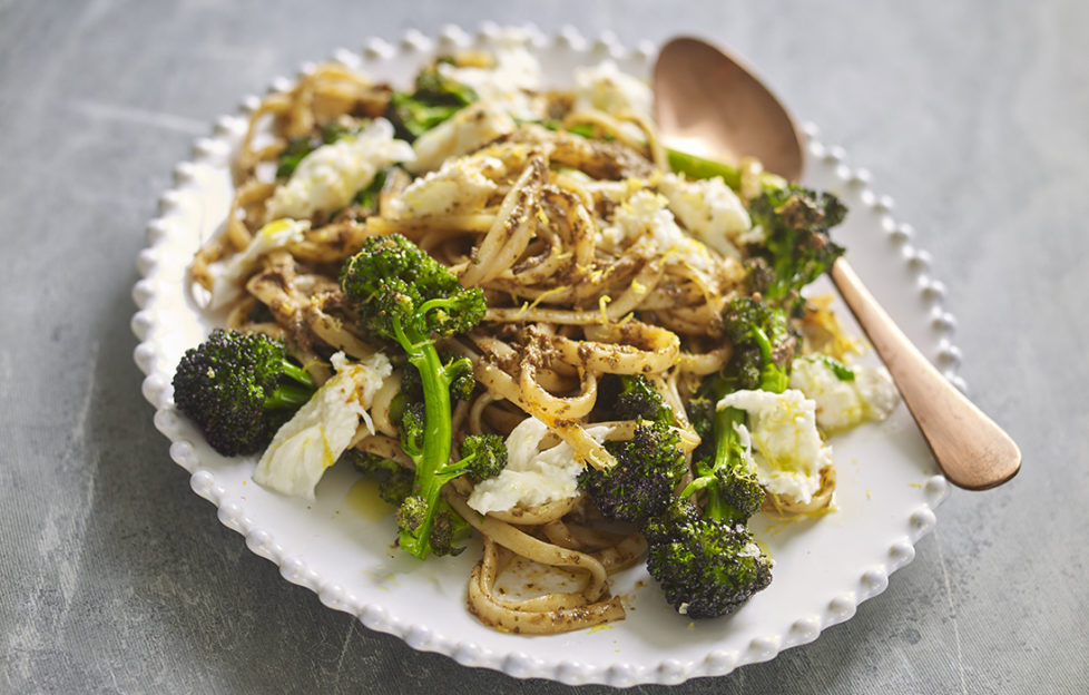 Spaghetti and olive pasta with broccoli