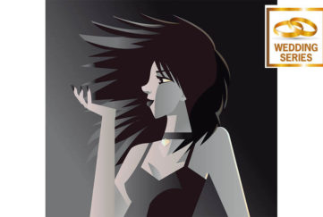 Manga style digital cartoon of black-haired Goth girl, looking sideways, slight smile