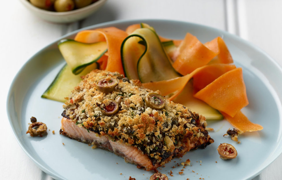 Salmon with olive crust