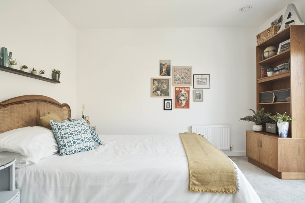 BHF makeover. Neat room with sleek bedside units, long shelf and tall dresser