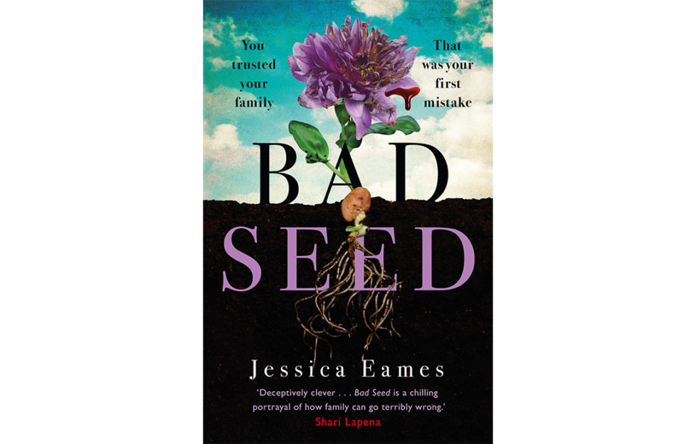 Cover of Bad Seed, cross section of purple flower with roots under earth, petal dripping blood