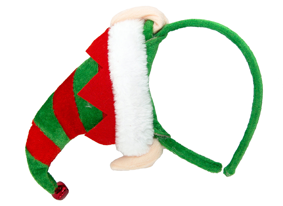 Red/green mini elf hat and ears on green headband