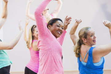 Group of multi-ethnic women in exercise class