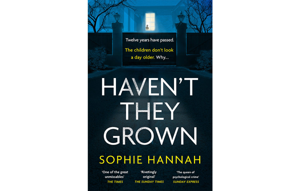 Cover of Haven't They Grown, silhouette of grand gateposts and light from a window, faint outline of a figure