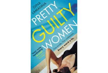 Cover of Pretty Guilty Women, woman in low cut black swimsuit and sunglasses lying beside turquoise swimming pool