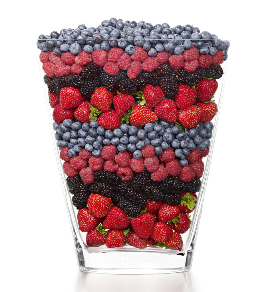 Vase full of berries - all different types
