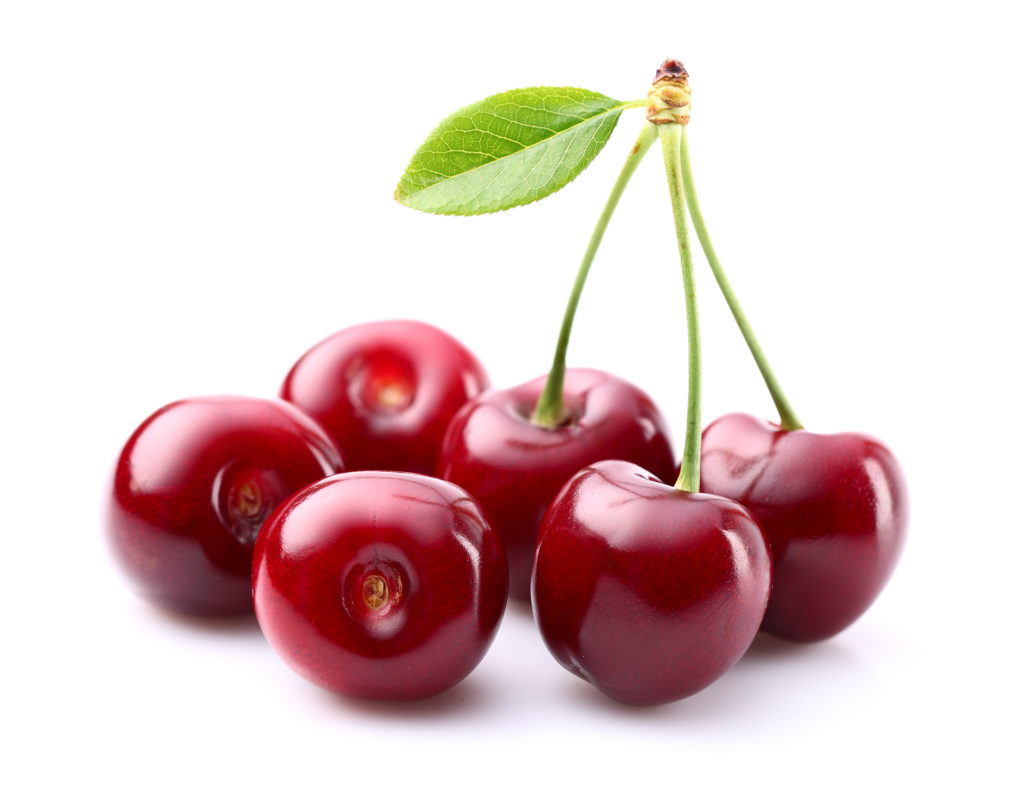 Juicy cherry with leaf; 