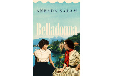 Cover of Belladonna, 1950s style image of 2 young women sitting on a wall, beautiful lakeside view behind