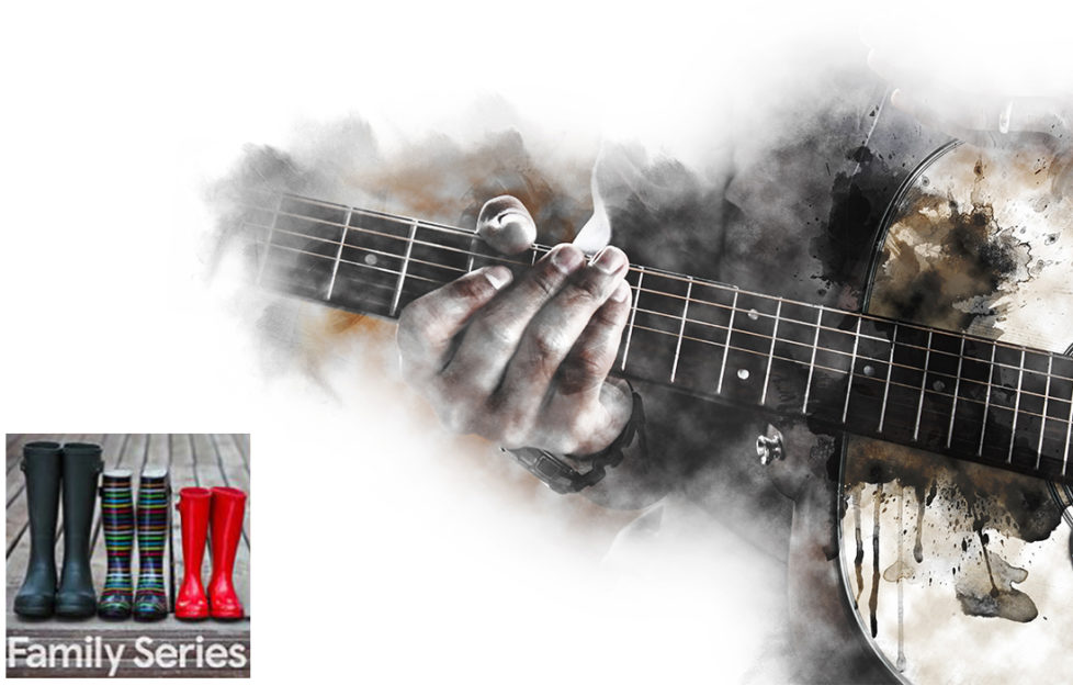 Abstract beautiful hands playing Guitar on Watercolor painting background and Digital illustration brush to art