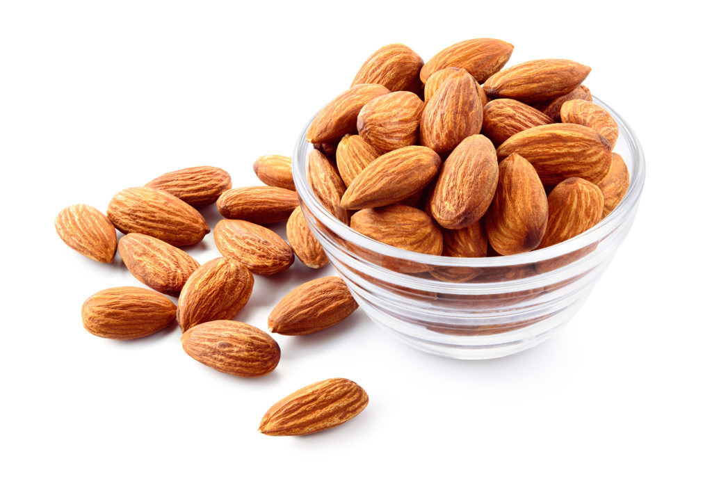 Almonds in a clear bowl