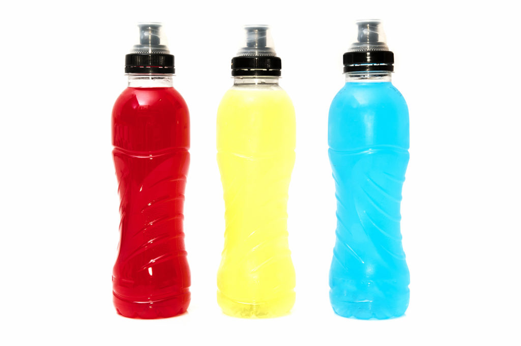 energy drinks with different flavors on a white background