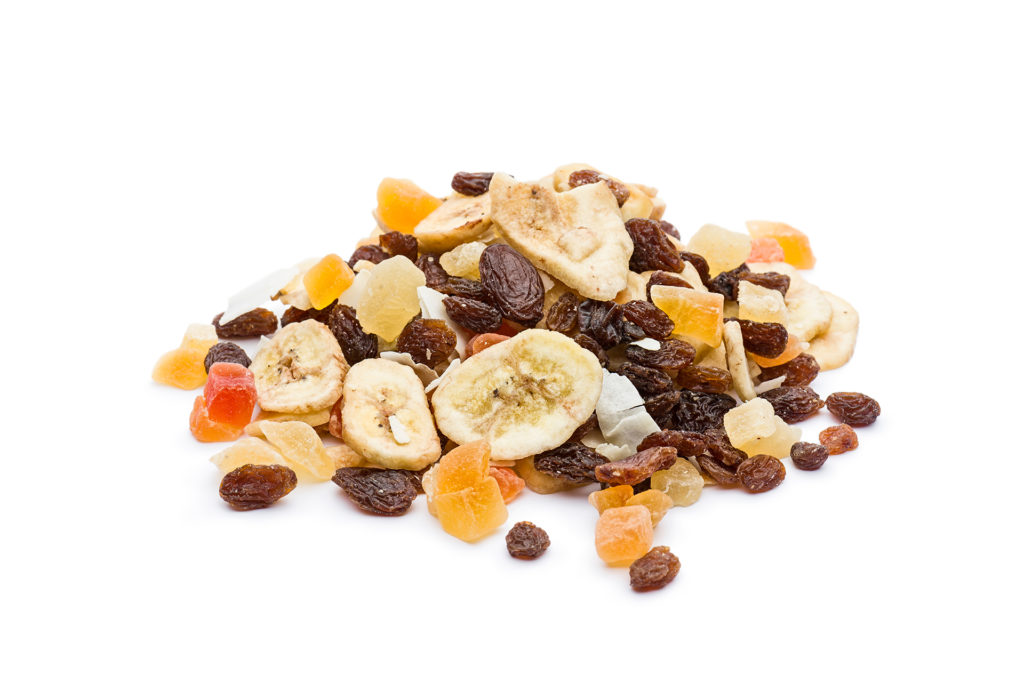 Pile of dried fruits mix on white background