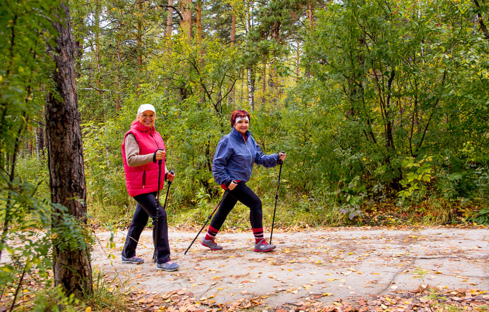 Senior ladies nordic walking;