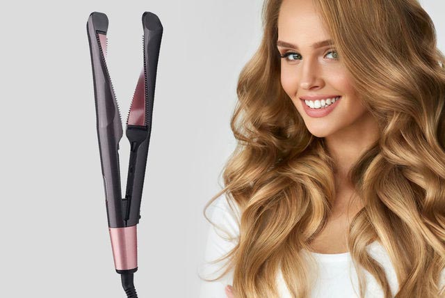 Pink 2-in-1 hair straighteners and curler