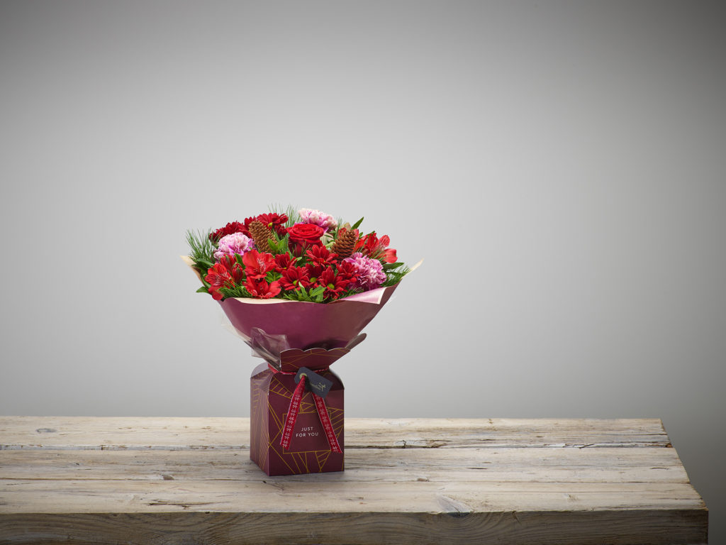 Bouquet of flowers in a gift box