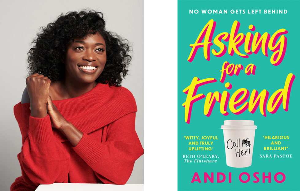 Portrait of Andi Osho and cover of her book Asking For A Friend