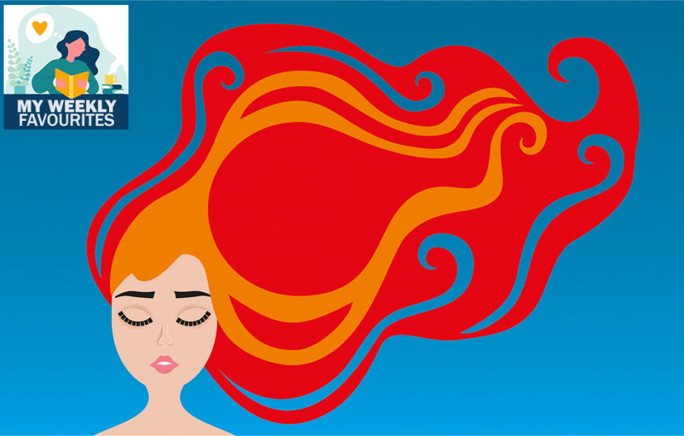 Vector illustration, red hed woman with closed Eyes,