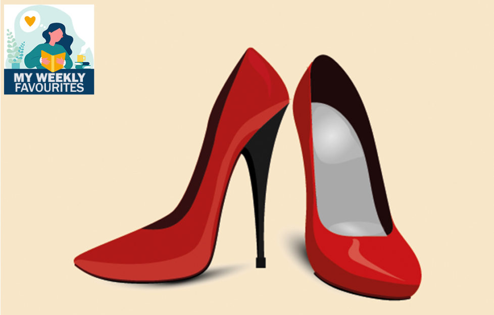 red stilettos, black heels