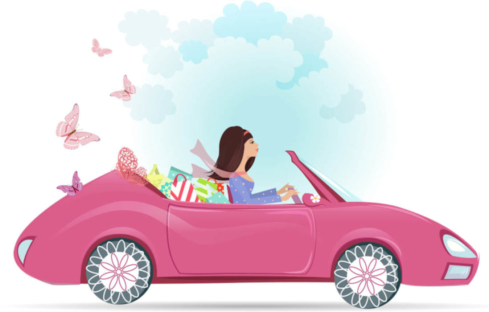 Lady in a pink car Illustration: Shutterstock