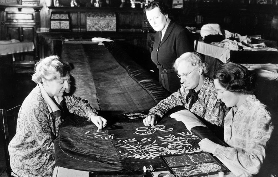 RSN working on The Queen's Coronation Robe credit Royal School of Needlework