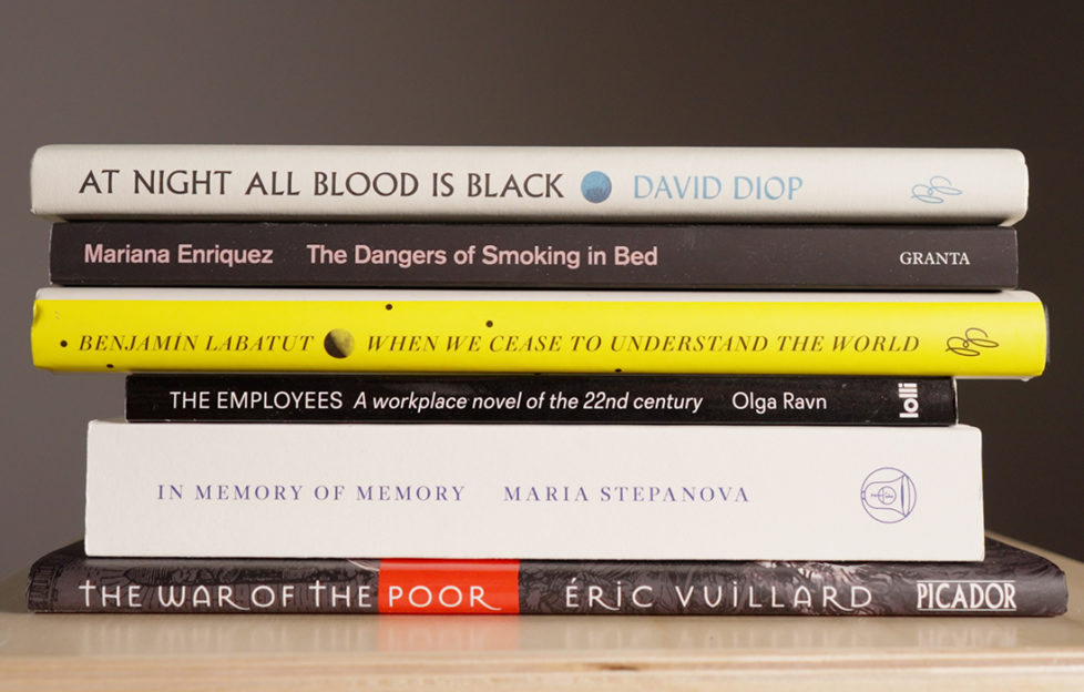 The shortlisted books in a stack