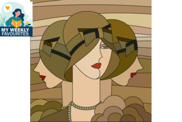 stained glass style image of 3 flapper girls in cloche hats