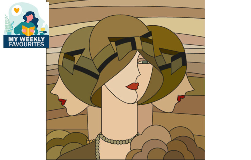 stained glass style image of 3 flapper girls in cloche hats