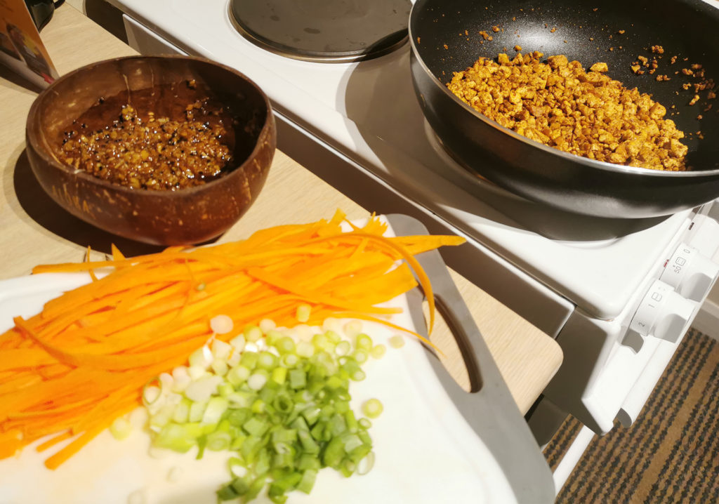 Cooking vietnamese noodle salad with holy moly salsa