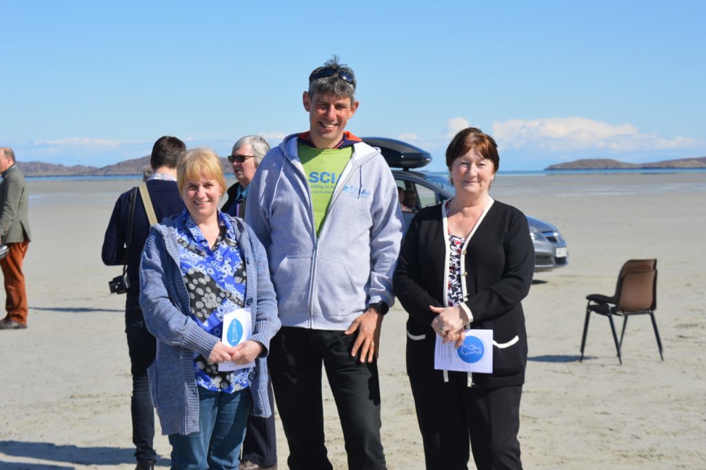 Alistair meeting locals Christina MacNeil and Selina MacLean at Rosary on the Coast event in Barra.