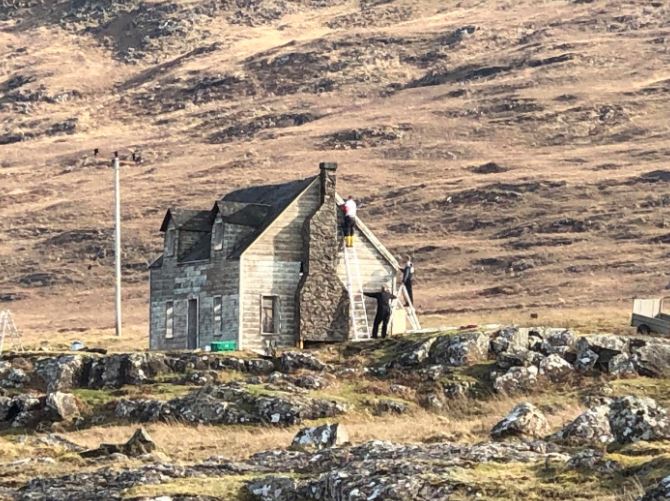 This fake cottage cost £250,000 to design in a studio, transport from Glasgow and build on Mull for the shoot's duration.