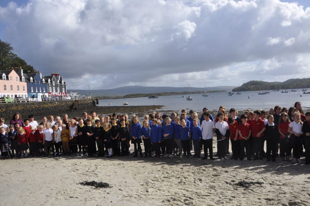 Glorious sight and sound of youngsters singing on Tobermory beach.